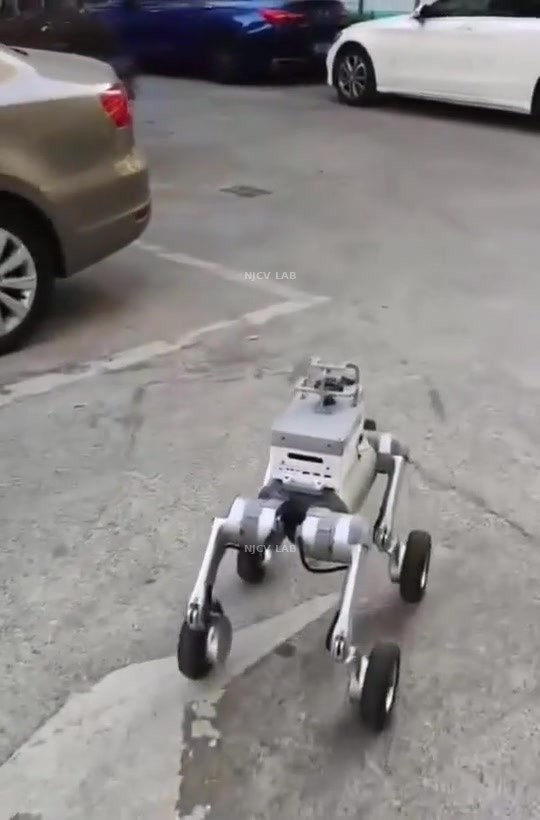 Wheel-legged robot patrolling parking lot